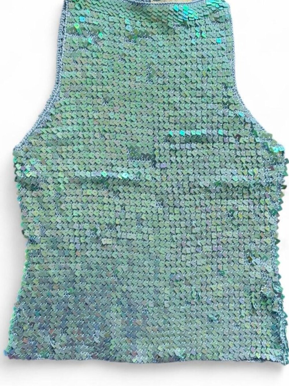 Manon vintage blue/teal iridescent sequin crochet top with sequins and high neck - Picture 3 of 5